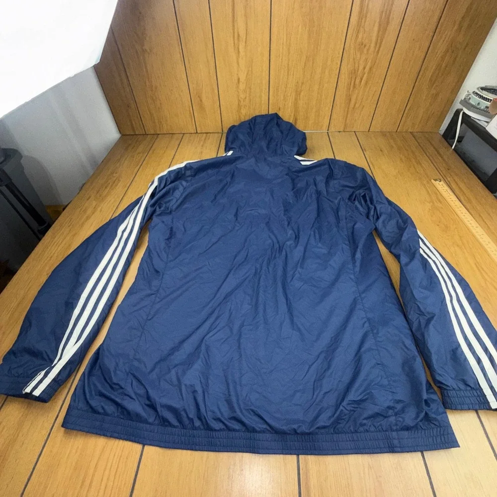 Adidas Mens Navy Blue 3-Stripe Hooded Windbreaker Jacket Mesh Lined‎ XLT